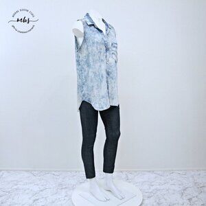 Bella Dahl Sleeveless Collared Button Down Tie‎ Dye Shirt Blue Women L